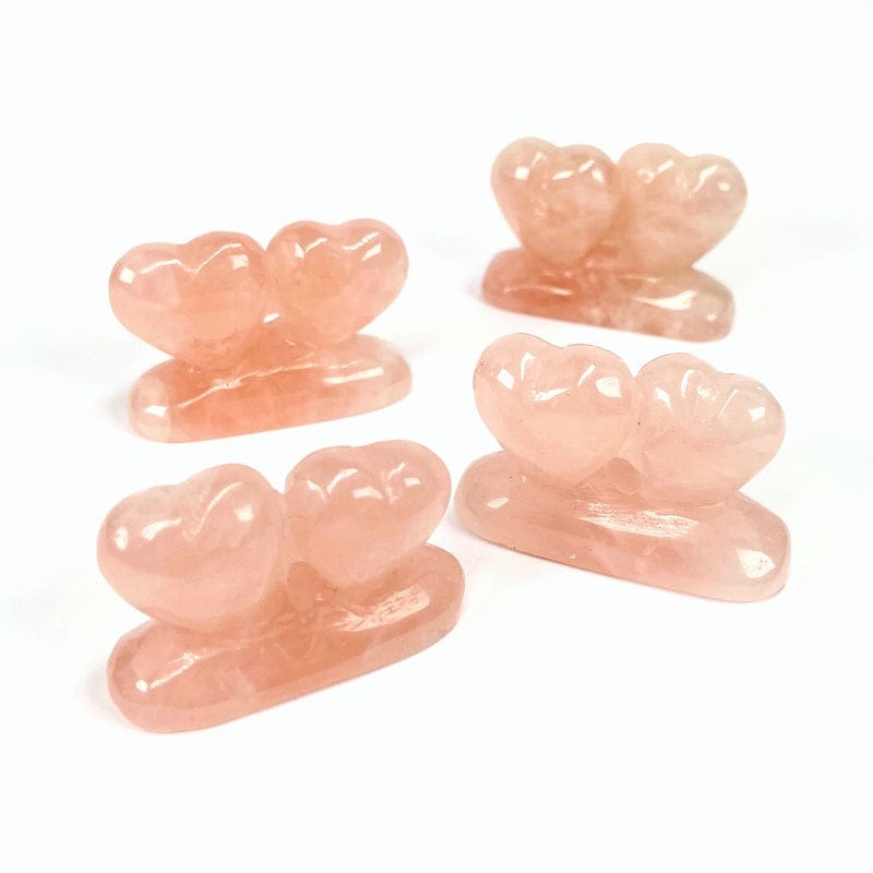 Double Hearts Rose Quartz Carved Stone