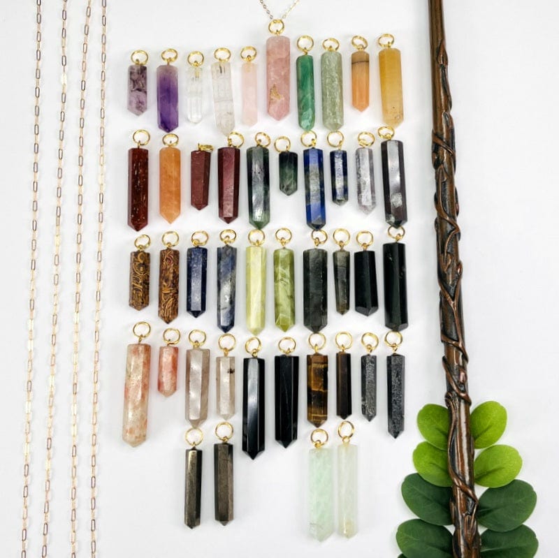 Gemstone Point Pendants with Gold Tone Circle Bail