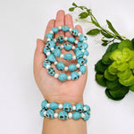 Turquoise Magnesite Skull bead Bracelet with Pearl Accent