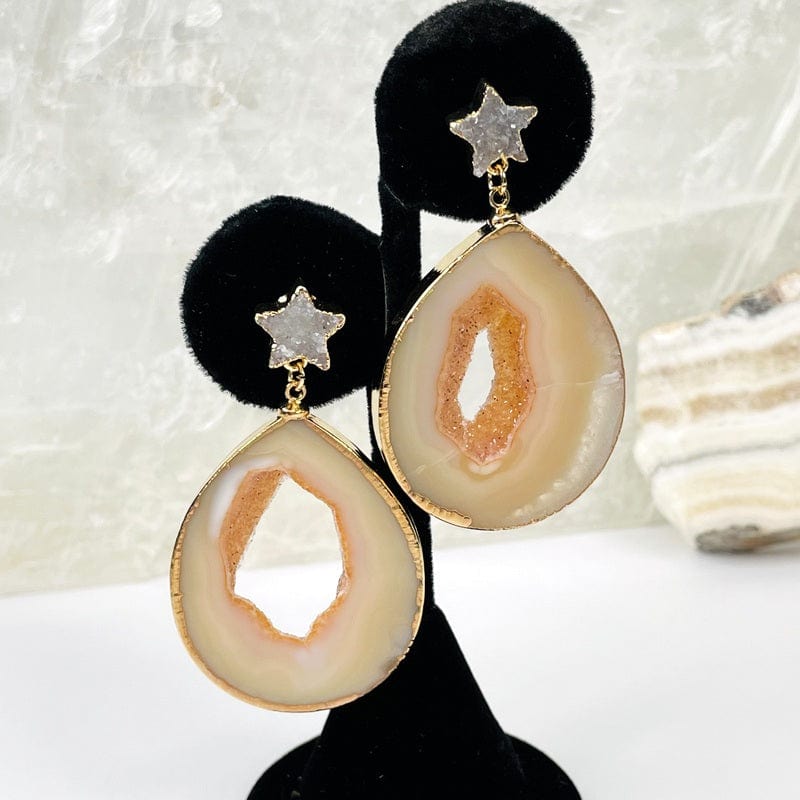 Agate Slice Earrings with Star Druzy Accent