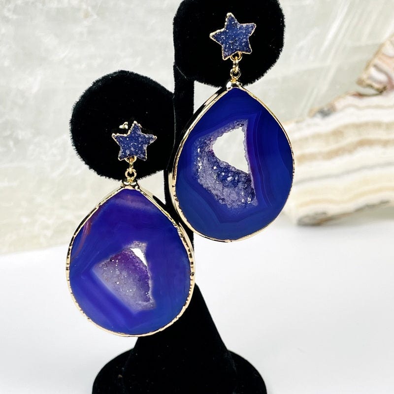 Agate Slice Earrings with Star Druzy Accent