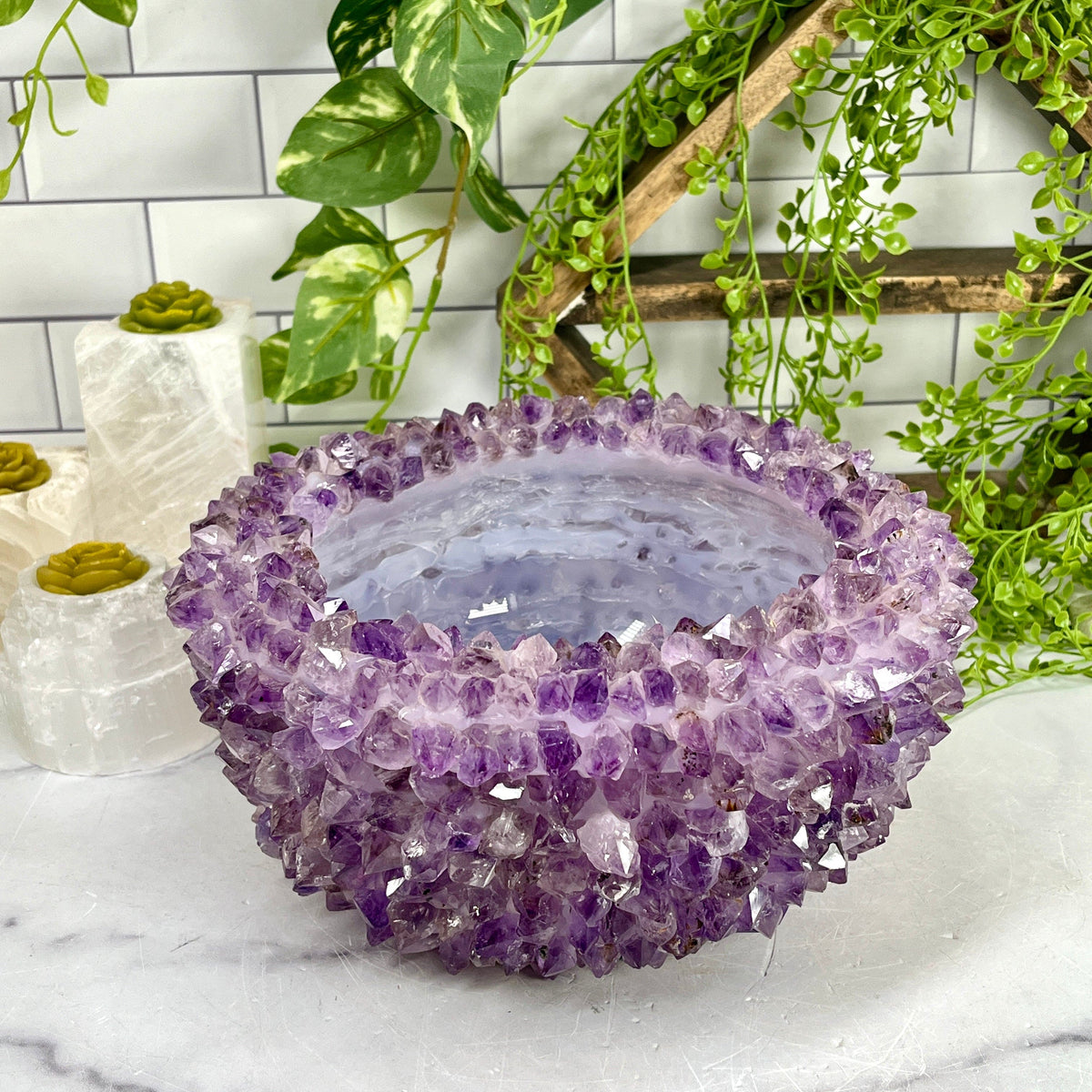 Amethyst Crystal Point Bowl - Handmade - Home Decor