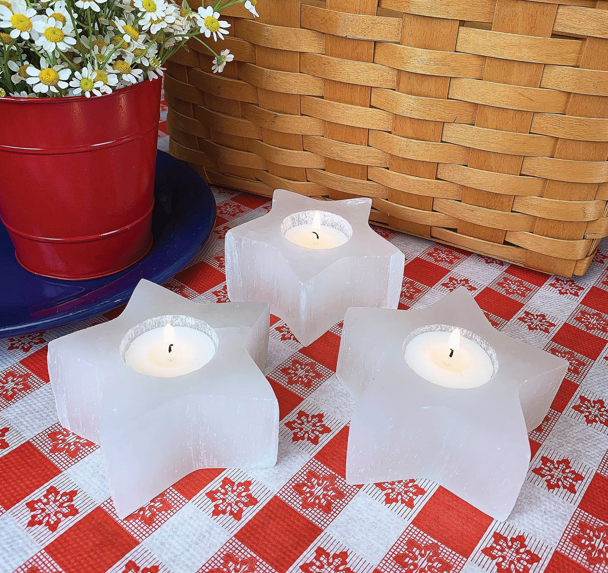 Selenite Star Shaped Candle Holders