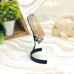 Amethyst Crystal Purple Geode With Calcite on Metal Stand