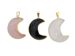 Gemstone Moon Crescent Pendant with Electroplated Edge