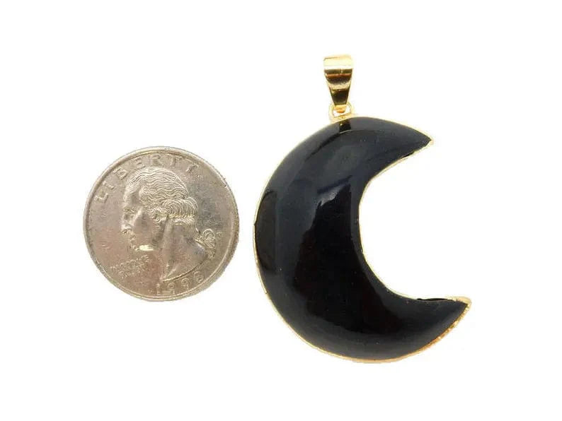 Gemstone Moon Crescent Pendant with Electroplated Edge