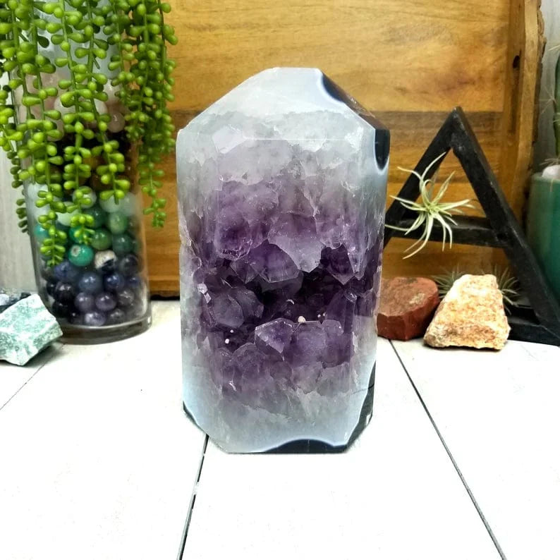 Amethyst Cut Base Cluster with Calcite -OOAK-(DOOAK-S30-20)