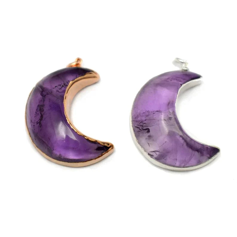 Gemstone Moon Crescent Pendant with Electroplated Edge