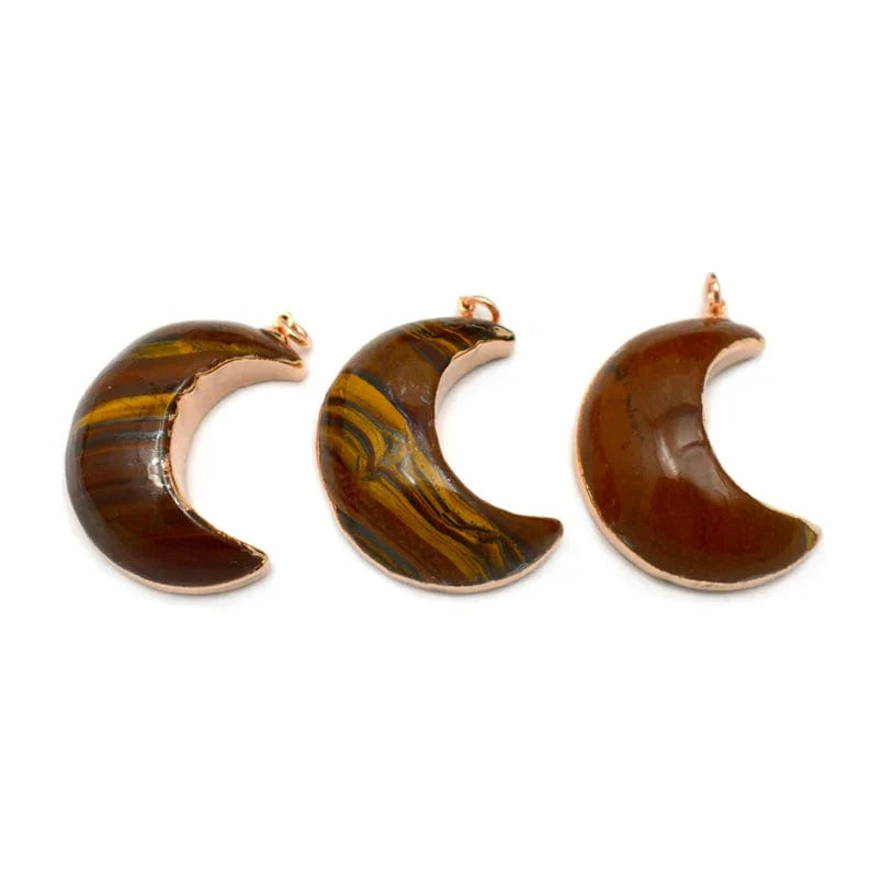 Gemstone Moon Crescent Pendant with Electroplated Edge