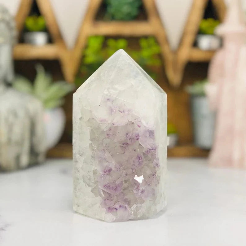 Amethyst Agate Druzy Polished Tower Point - OOAK