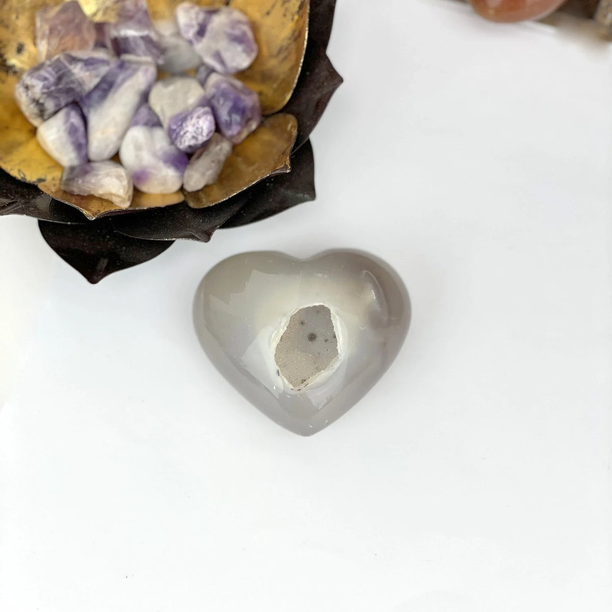 Agate Druzy Crystal Heart Stone - OOAK