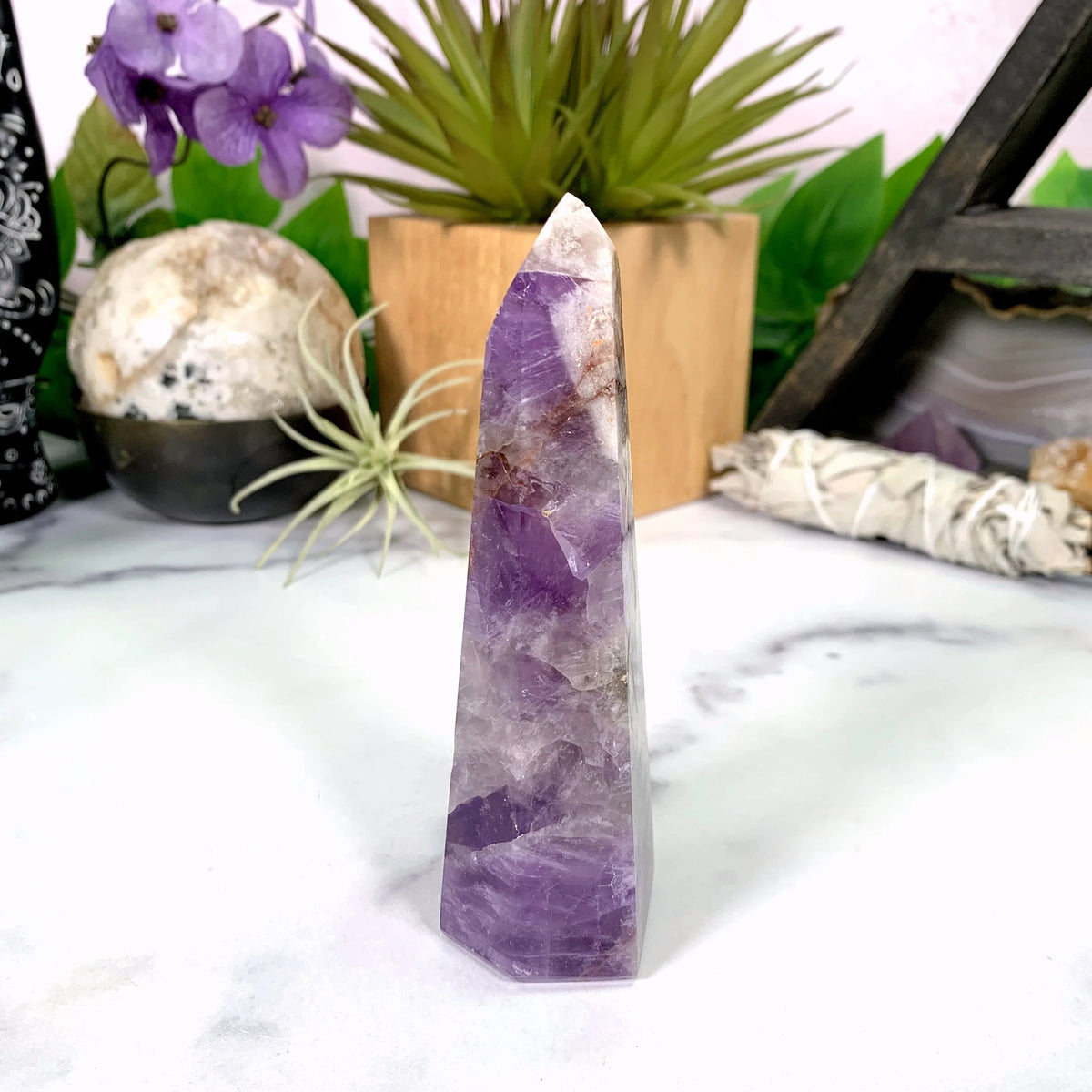 Chevron Amethyst Crystal Tower - OOAK -