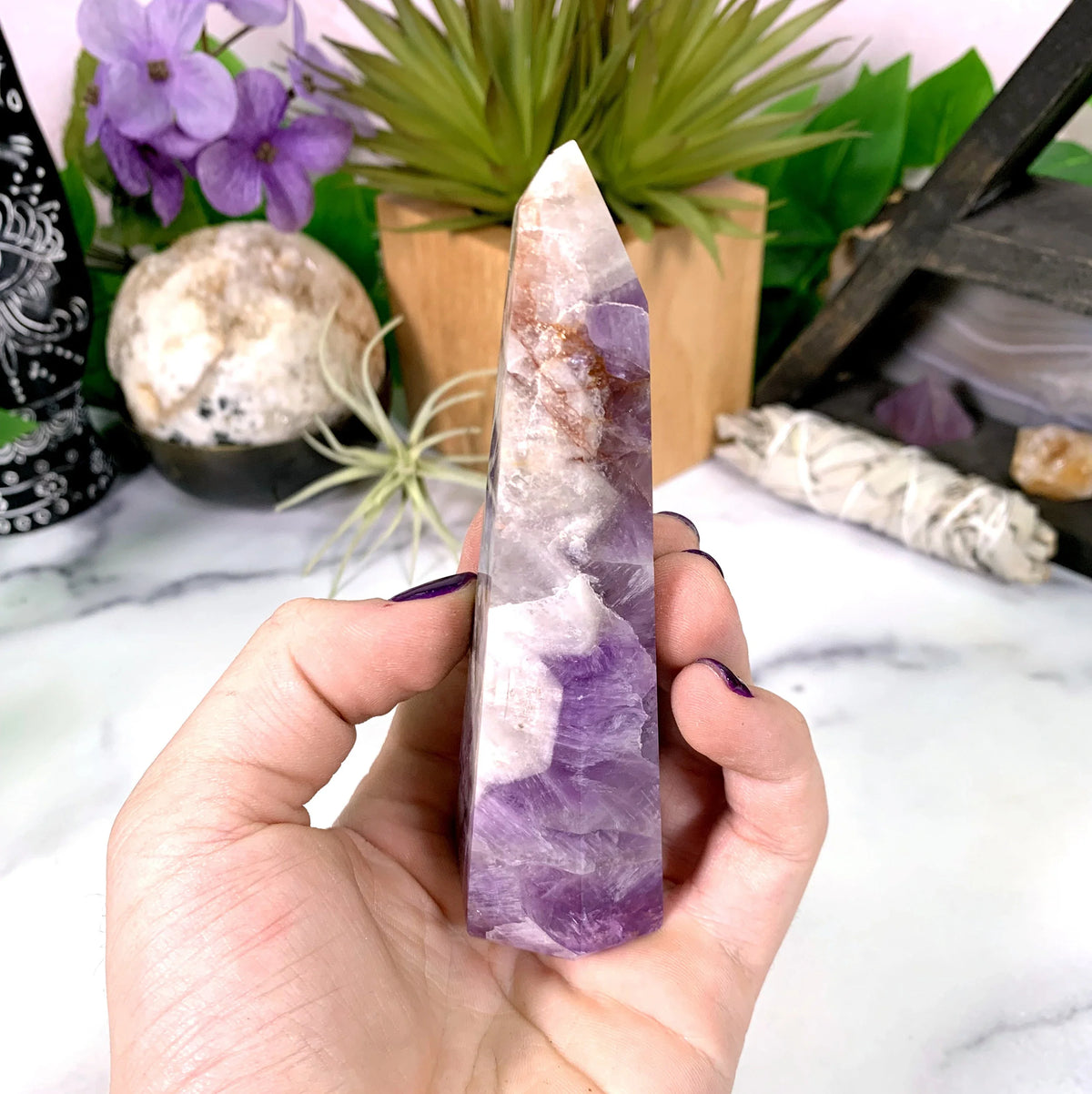 Chevron Amethyst Crystal Tower - OOAK -