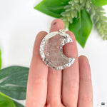 Crystal Quartz Moon Pendant Electroplated Edge