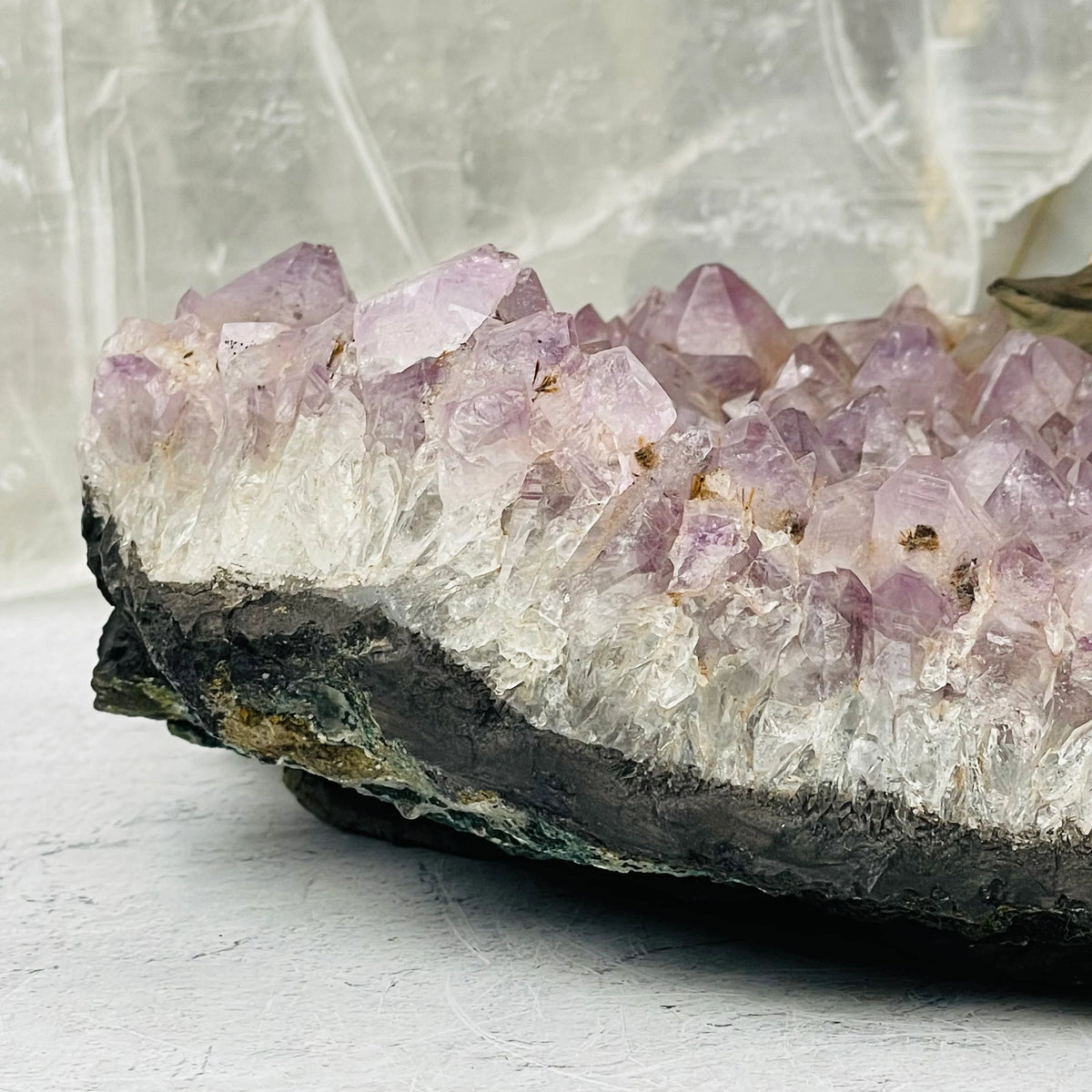 Agate Slice Stone Tree on Amethyst Crystal Cluster