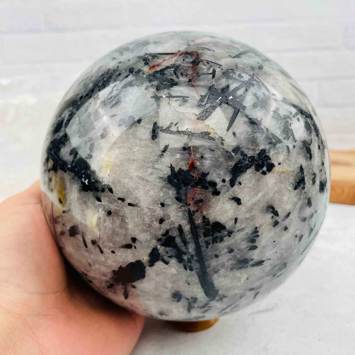 Black Tourmilated Quartz Sphere - OOAK -Gigantic